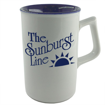 Item 4012w/cb 10 ounce white tuxedo mug with cobalt blue interior