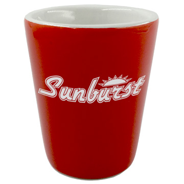 Item 9056RW red ceramic shot glass with white interior