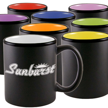 Item MB4061 11 ounce matte black ceramic mug with colored interior