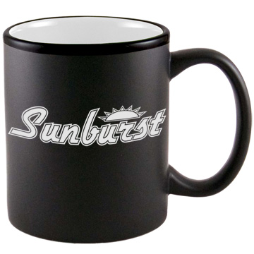 11 ounce matte black mug with white interior